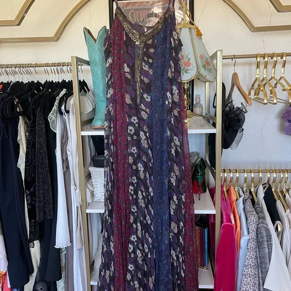 Free People Purple Dress with Gold Beaded Detail - Picture 3 of 5
